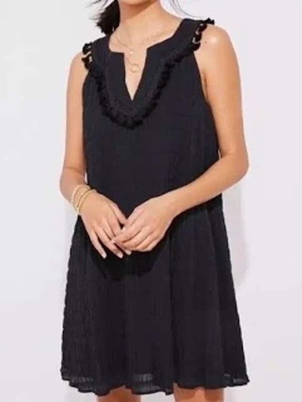 Vineyard Vines Women Gauzy Summer Dress Pom Pom Black Preppy A Line Small